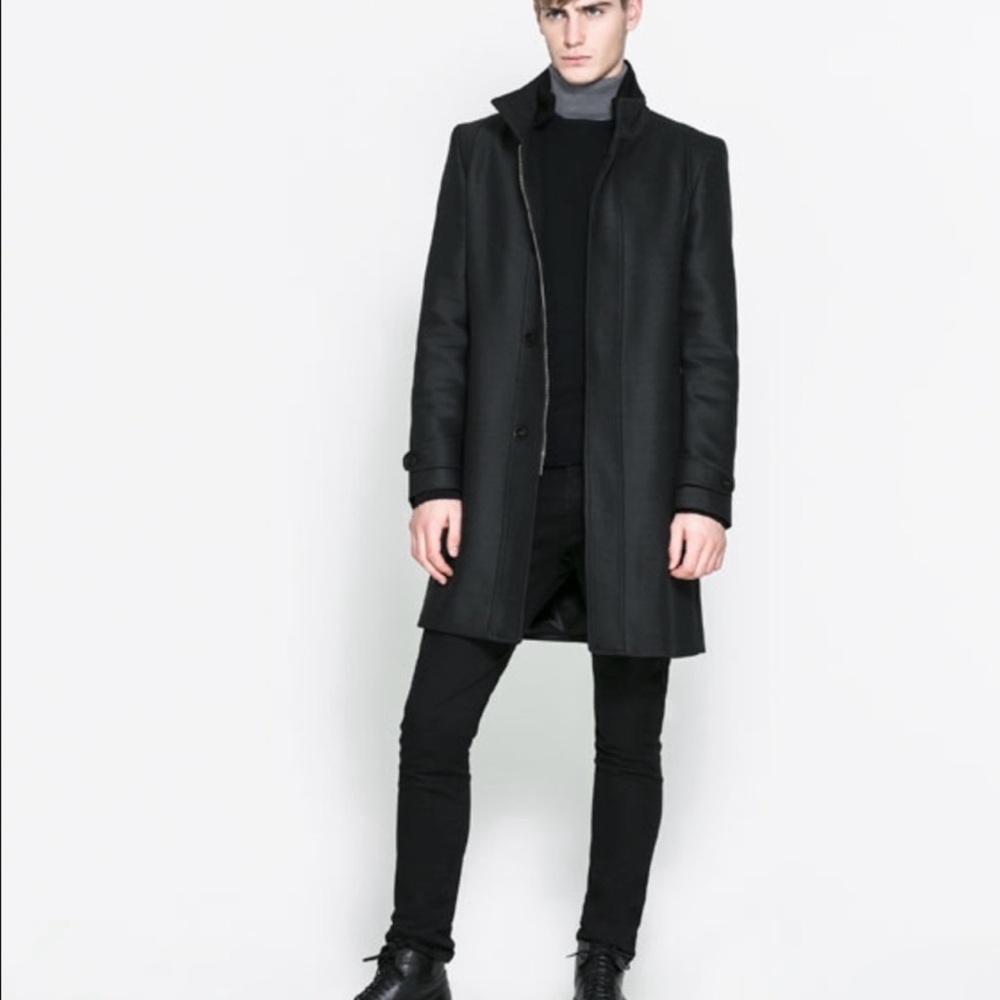ZARA long neck straight slim SMALL wool coat